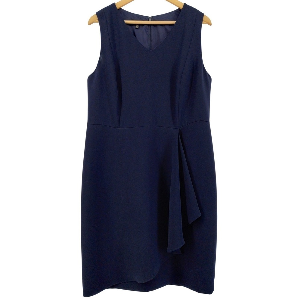 Talbots Navy Blue‎ Sleeveless Sheath Dress Faux Wrap Zip Back Women's Size 16